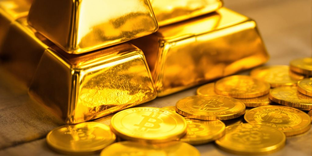 Lingots d'or empilés, pièces d'or brillantes