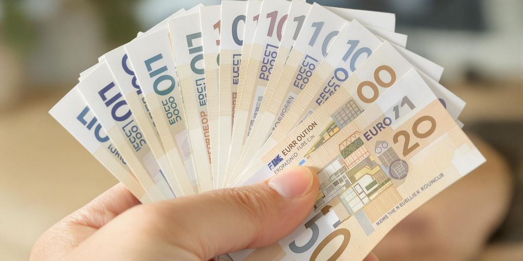 Main tenant une pile de billets de banque.