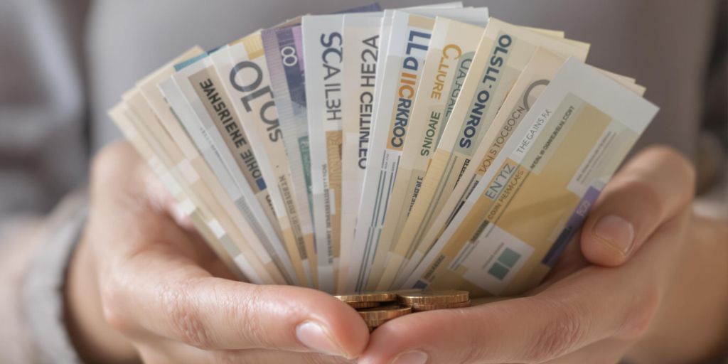 Billets et pièces de monnaie en main