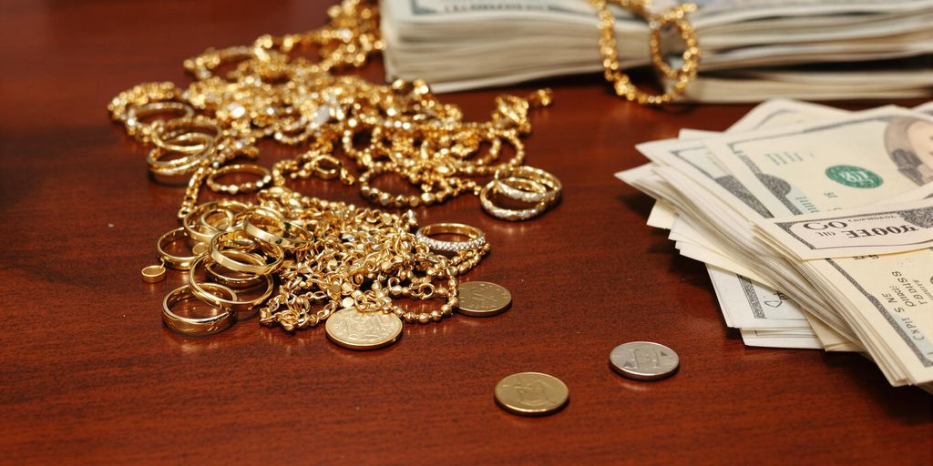 Bijoux et argent sur une table