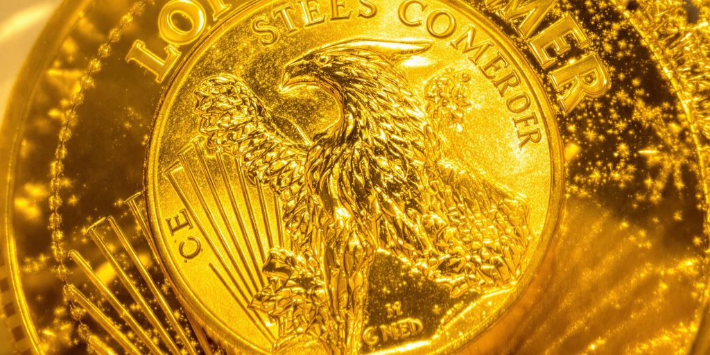 Pièce d'or brillante avec un aigle sculpté.