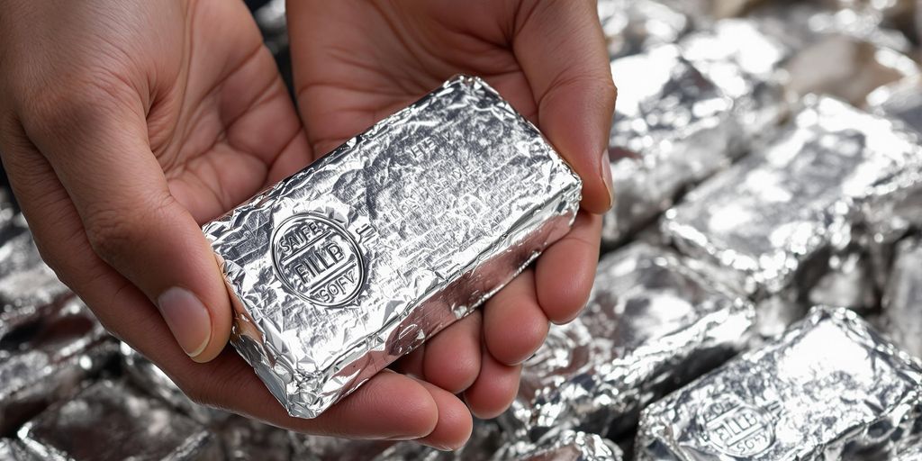 Lingots d'argent et personne sécurisant la transaction.