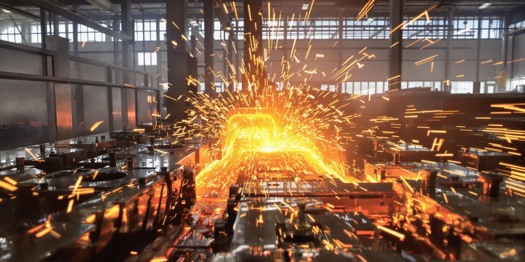 Usine brillante, argent fondu coulant.