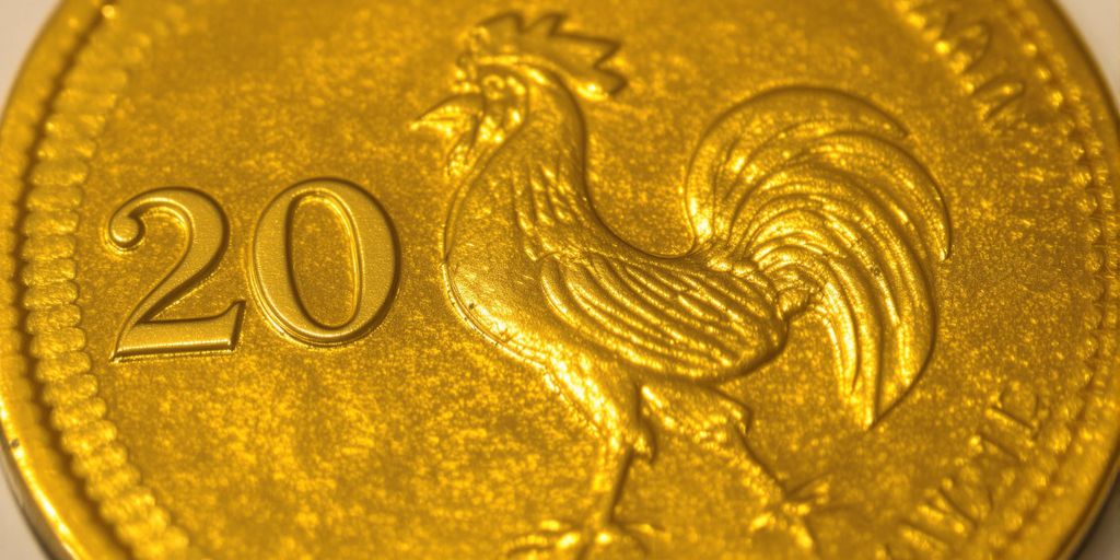 Une pièce d'or 20 francs français avec un coq.
