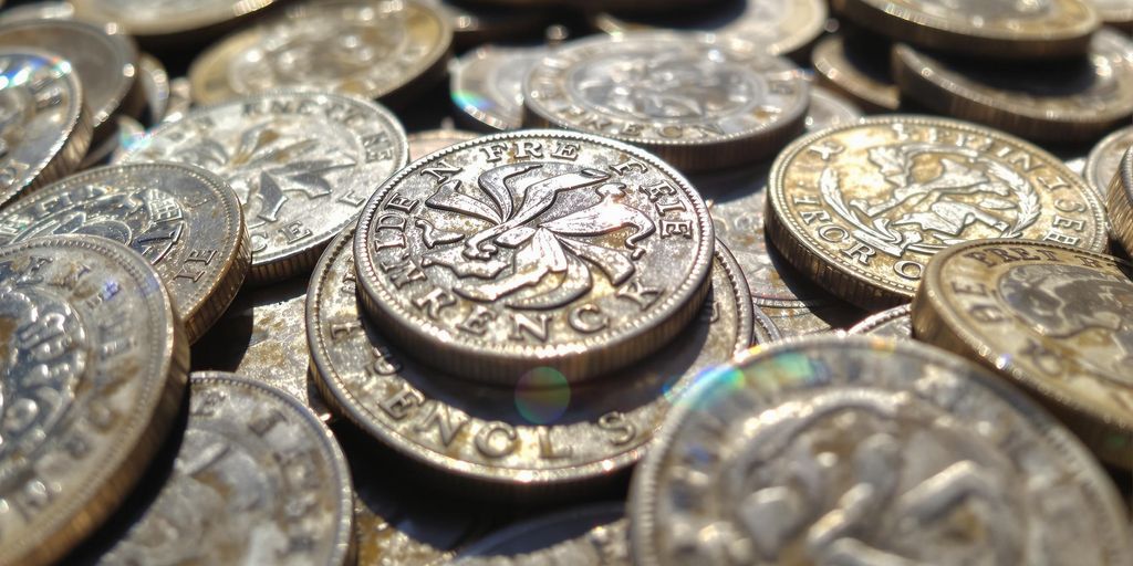 Pièces d'argent françaises anciennes en gros plan.