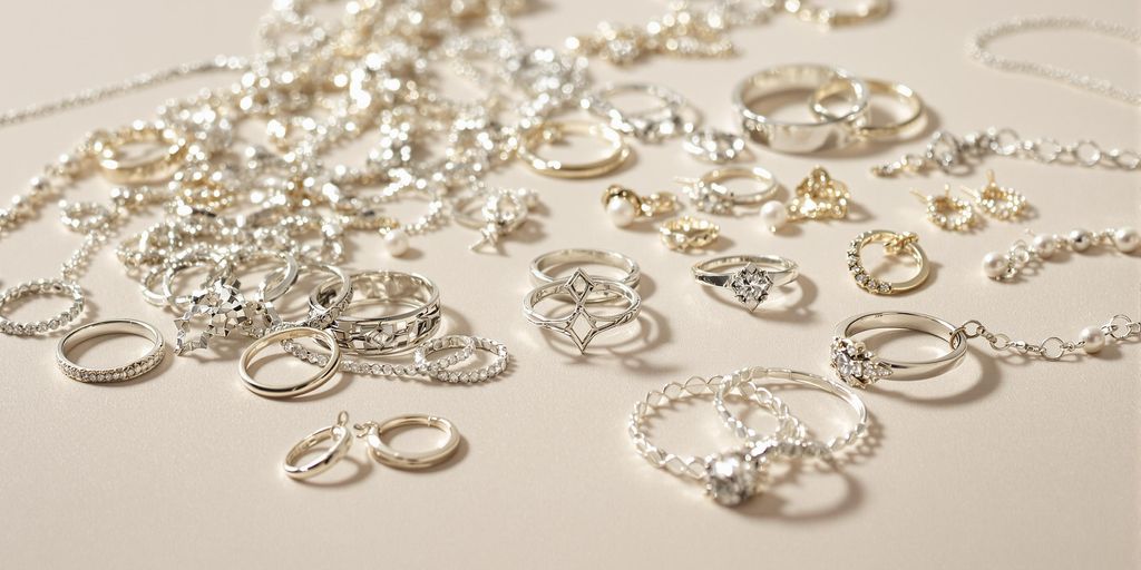 Bijoux en argent brillant sur fond neutre