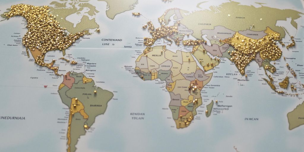 Carte du monde avec des pépites d'or