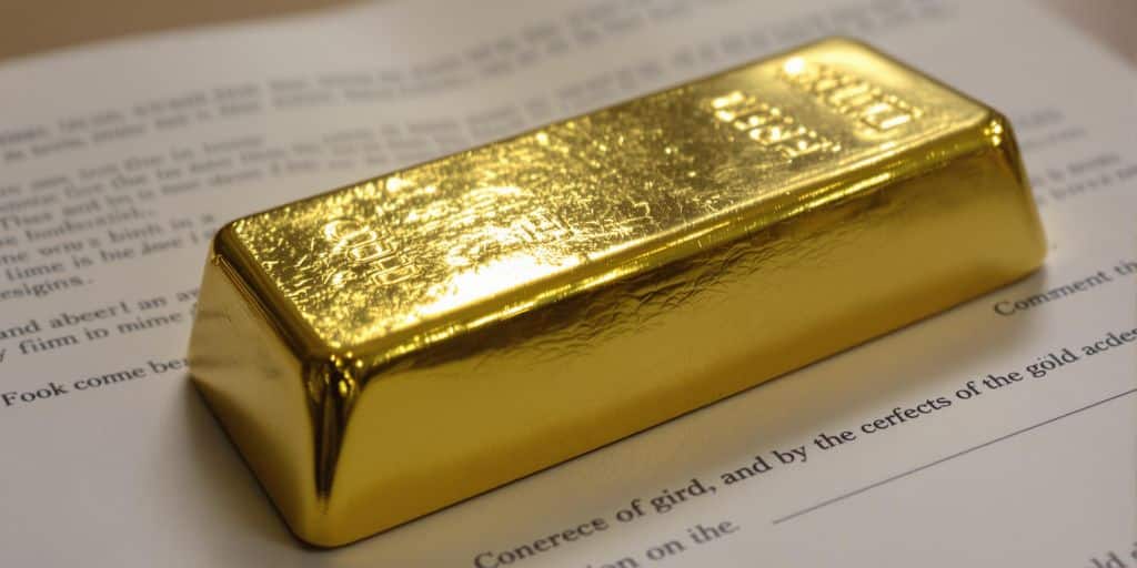 Lingot d'or posé sur un contrat de succession.