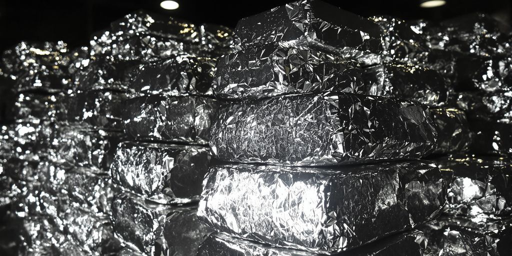 Lingots d'argent brillant empilés dans une usine.