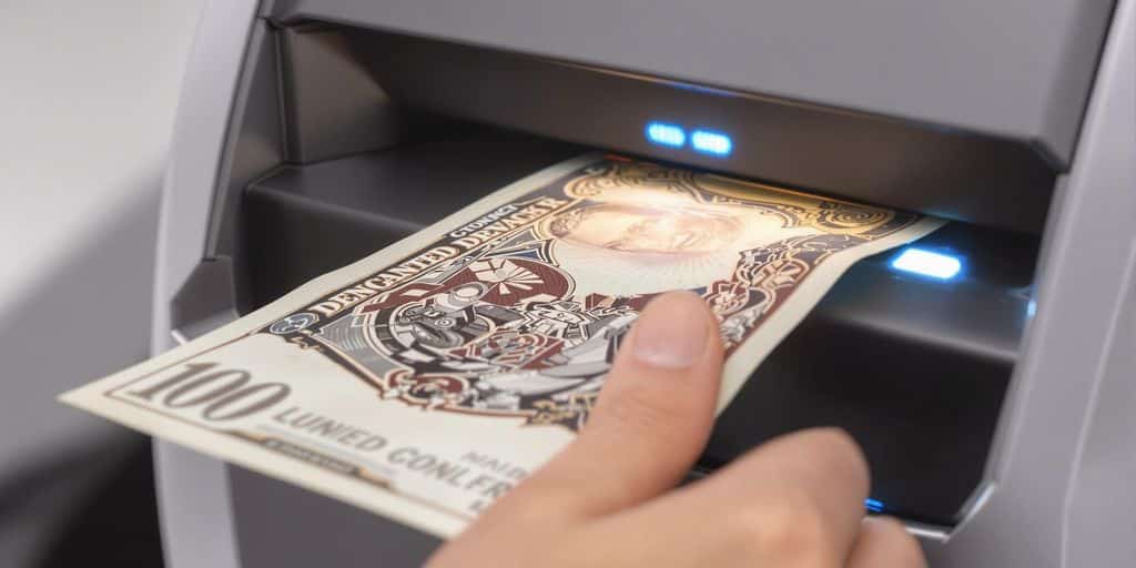 Machine de détection de faux billets avec un billet