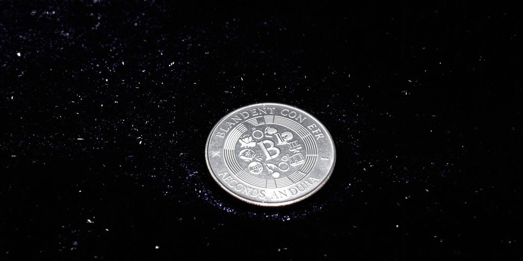 Pièce en argent sur tissu noir