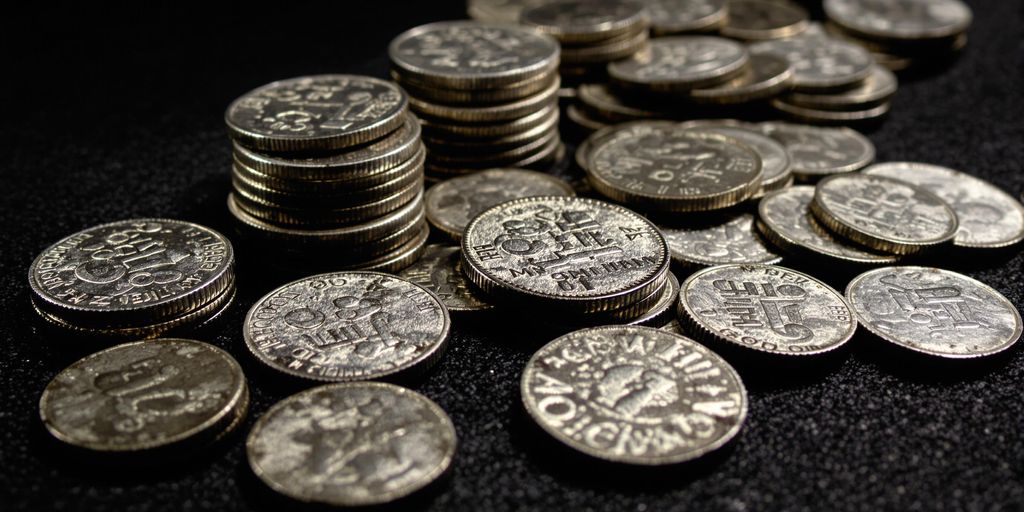 Pièces d'argent anciennes empilées