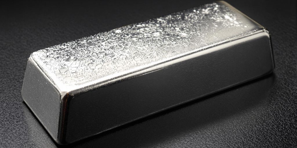 Lingot d'argent brillant sur fond sombre.