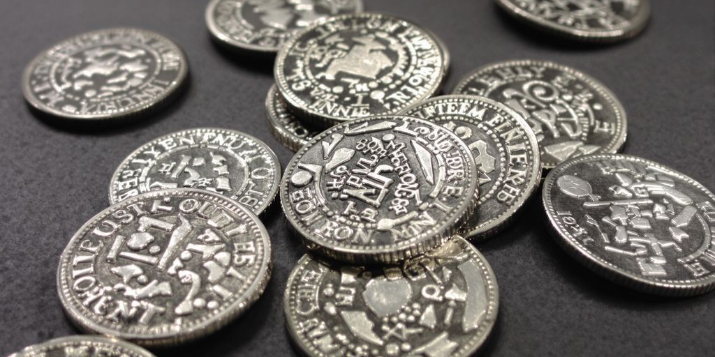 Gros plan de pièces d'argent anciennes et brillantes.