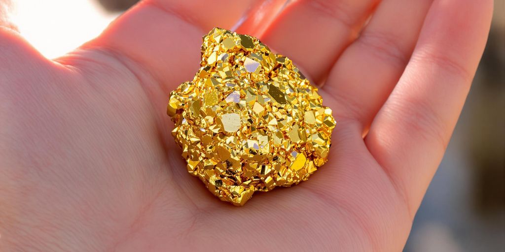 Main tenant une pépite d'or brillante