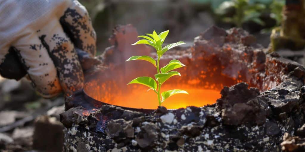 Métal en fusion, main, arbre