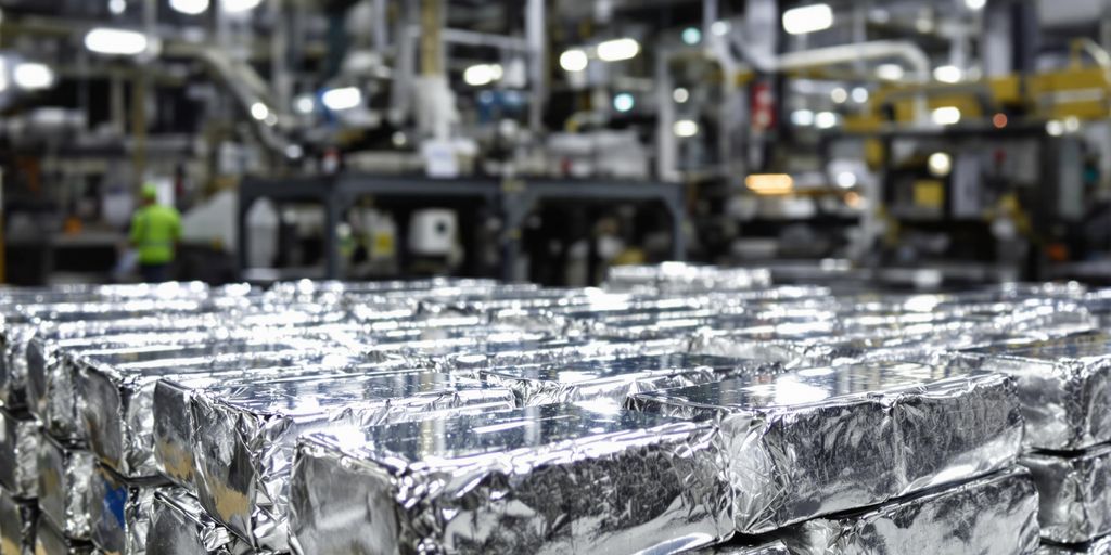 Métaux industriels et lingots d'argent empilés