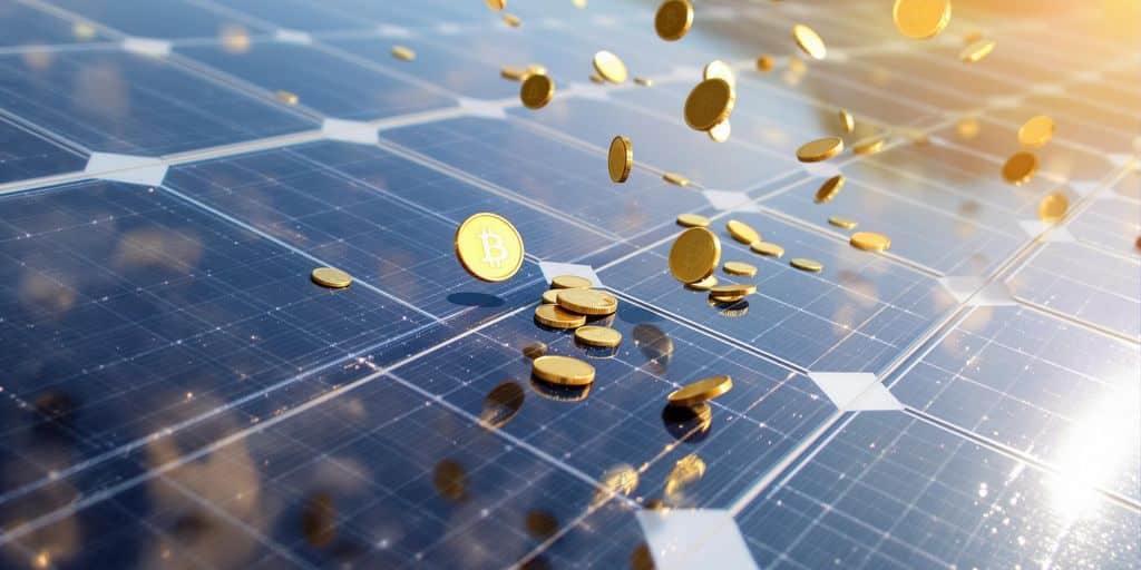 Panneau solaire avec des pièces d'or qui tombent.