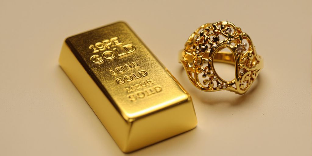 Lingot d'or et bague en or.