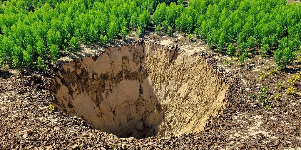 Paysage minier avec végétation en cours de réhabilitation.