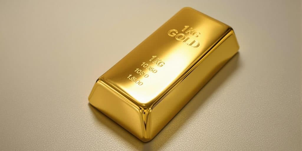 Lingot d'or brillant sur fond neutre.