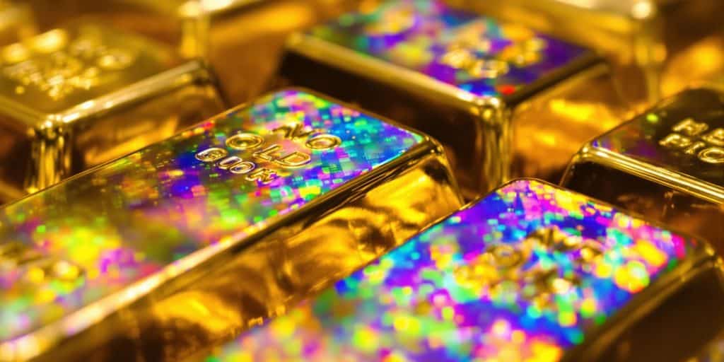 Lingots d'or avec un hologramme brillant