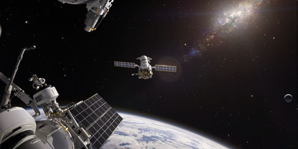 Satellite spatial et équipement aérospatial en orbite.