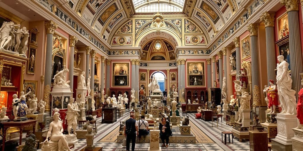 Statues et artefacts dans un musée d'art.