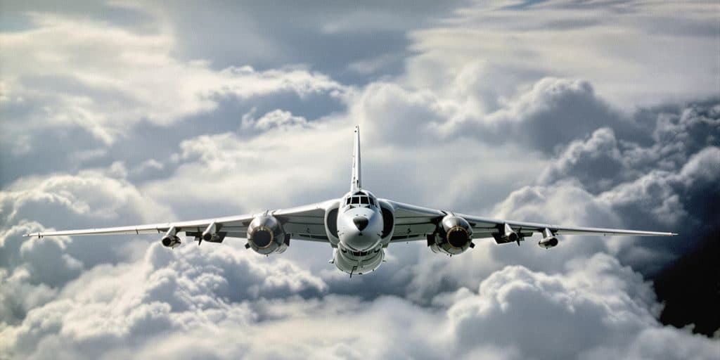 Avion soviétique militaire dans le ciel.