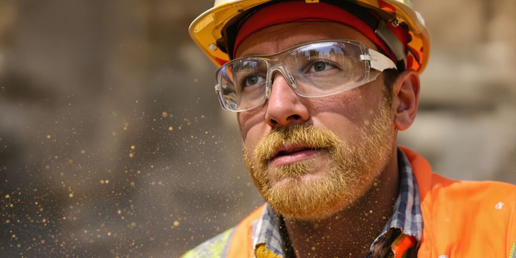 Mineur portant un casque et des lunettes de sécurité.