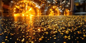 Lumière sur des pépites d'or et une centrale électrique.