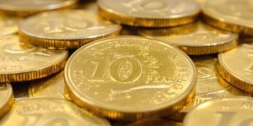 Lingots d'or et pièces de 10 Francs Napoléon.