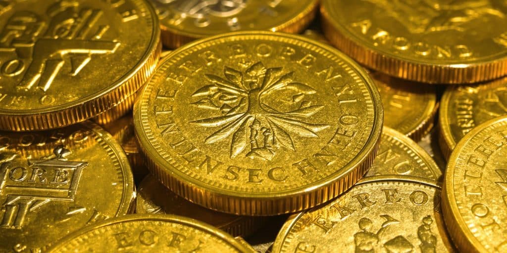 Pièces d'or européennes anciennes empilées.
