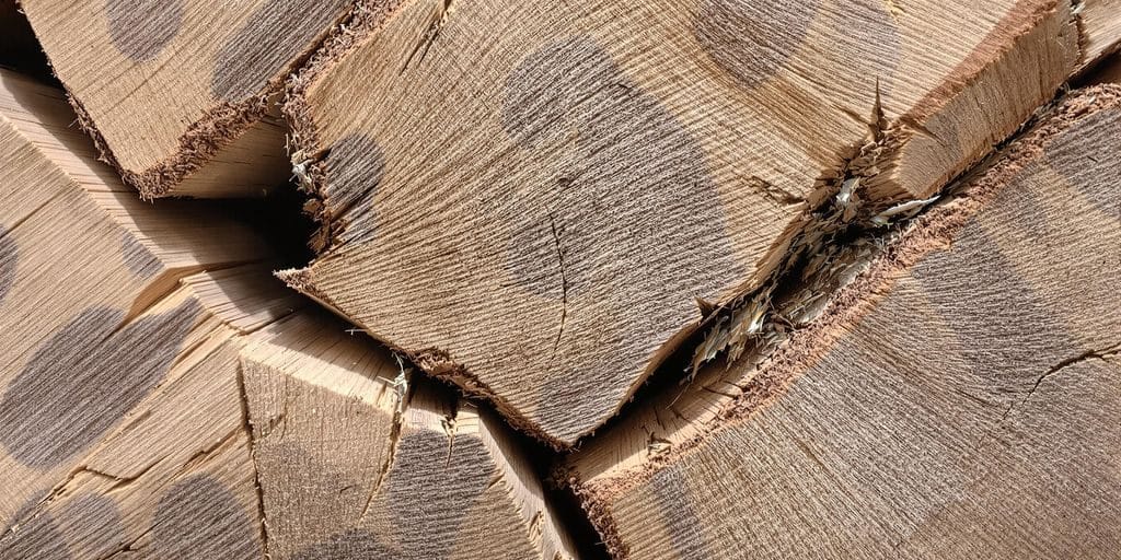 Des morceaux de bois coupés en biais.