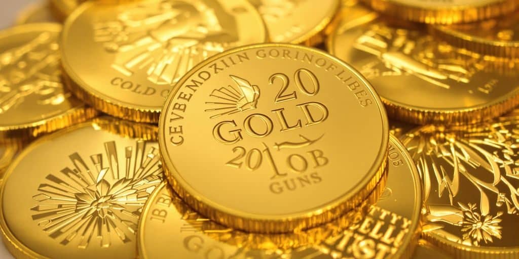 Pièces d'or commémoratives scintillantes.