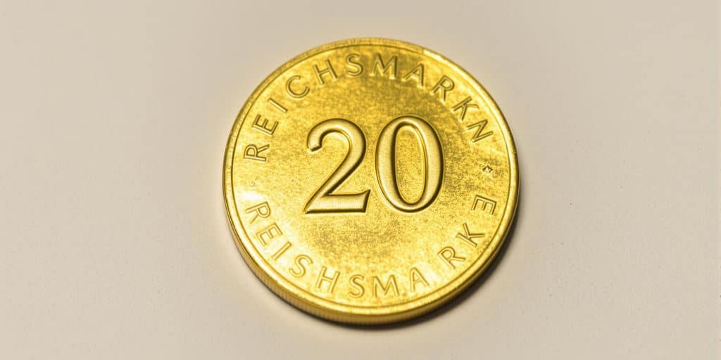 Une pièce en or de 20 Reichsmark allemand.