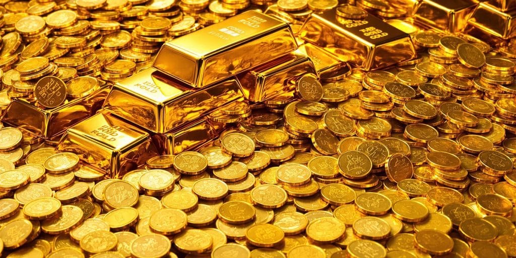 Lingots d'or et pièces d'or.
