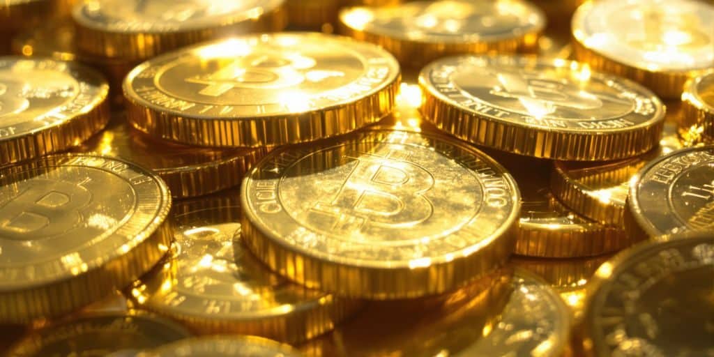 Lingots d'or et pièces d'investissement étincelantes.