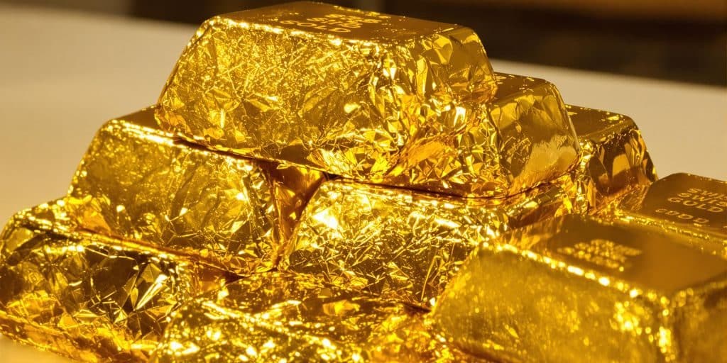 Lingots d'or suisses brillants sur fond neutre.