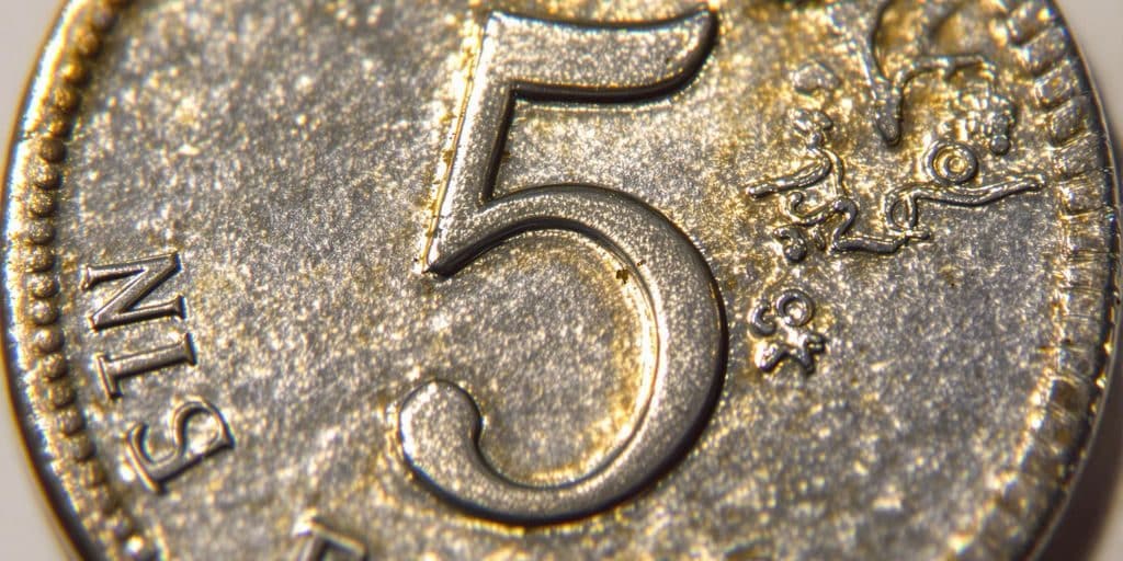 Gros plan sur une pièce de 5 francs en argent.