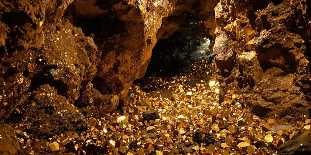 Pépites d'or dans une mine.