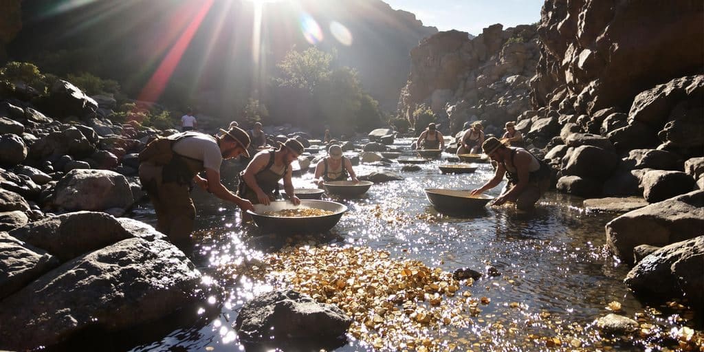 Prospecteurs d'or à la recherche d'or dans une rivière.