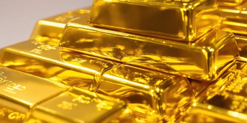 Lingots d'or brillants sur un fond sombre.