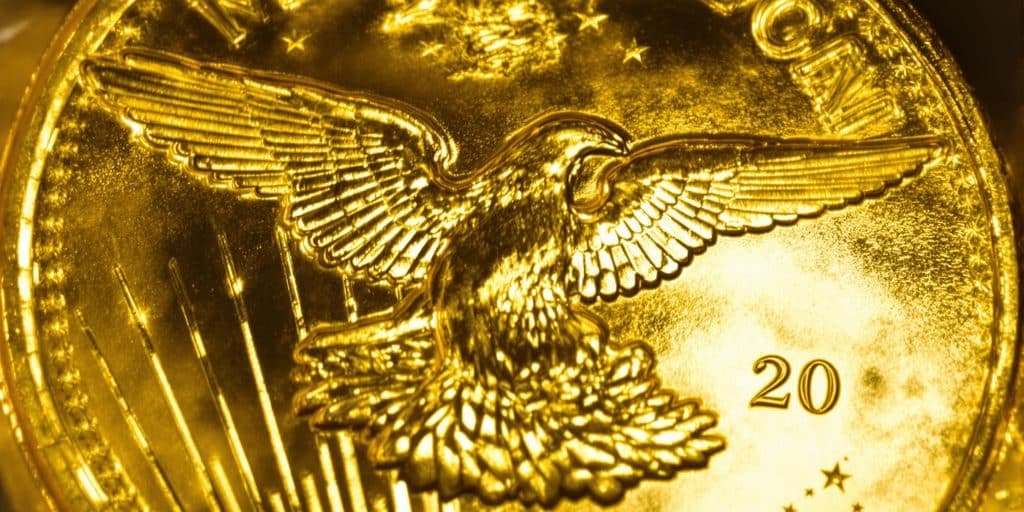 Pièce d'or de 20 dollars américain avec un aigle