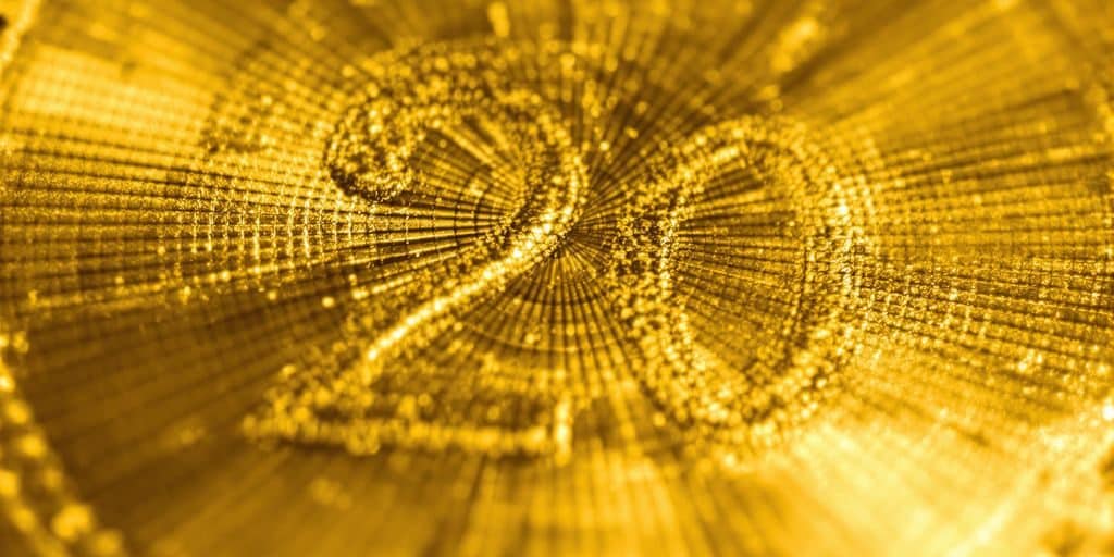 Pièce d'or de 20 dollars américains sur fond neutre.