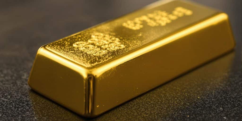 Lingot d'or brillant sur fond sombre.