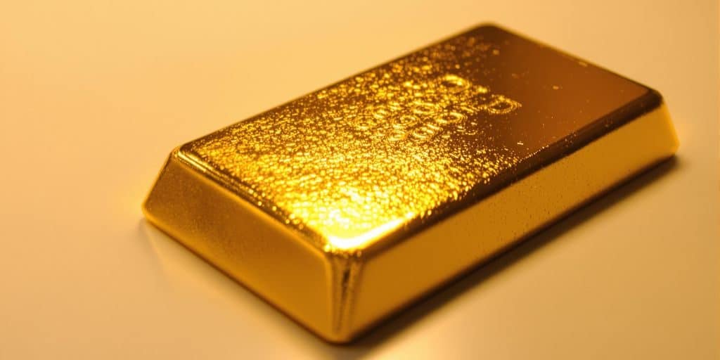 Lingot d'or brillant sur fond neutre.