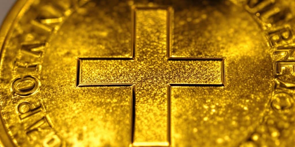 Croix suisse sur pièce d'or de 20 francs.