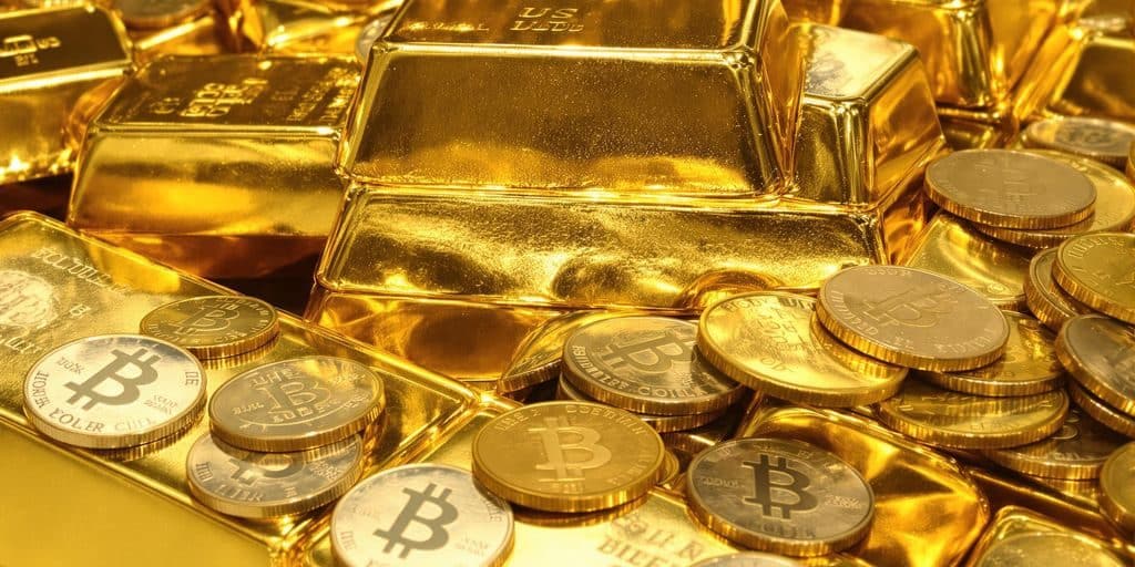 Lingots d'or et le symbole du dollar américain.