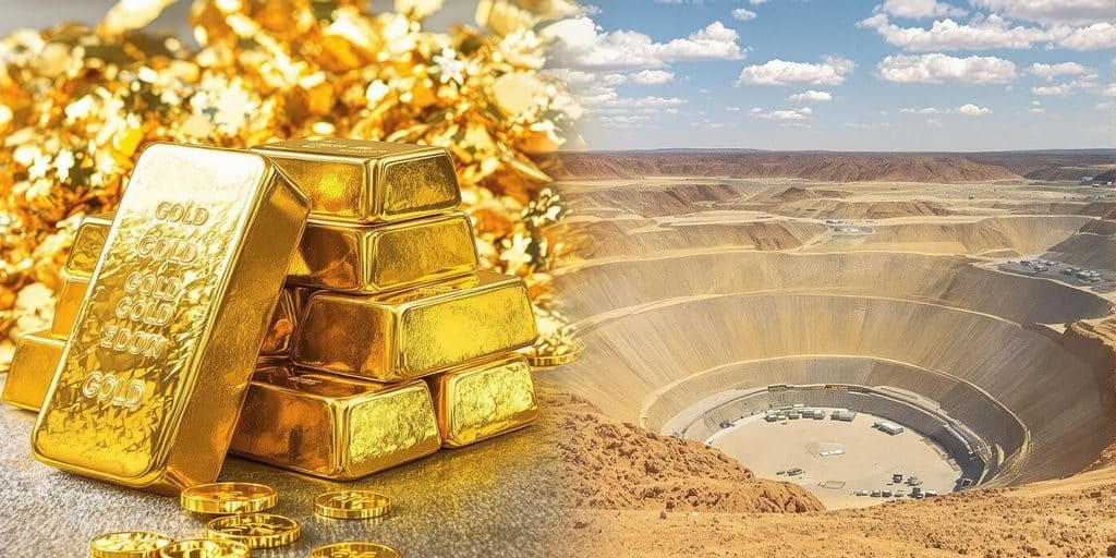 Mines d'or et lingots brillants.